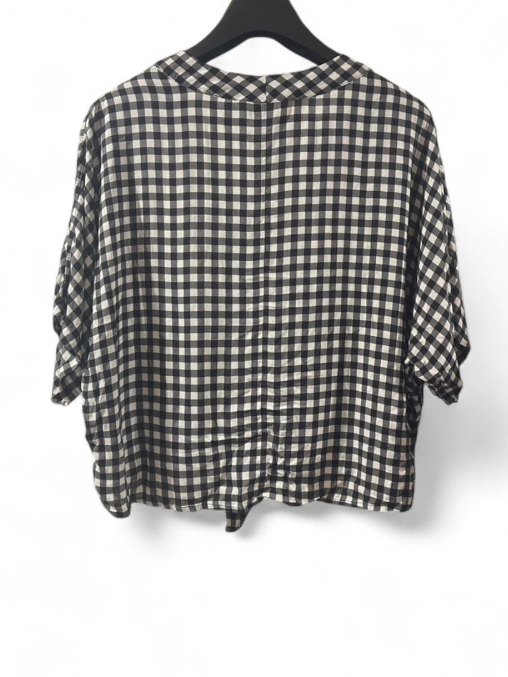Express Black/White Gingham Flowy Button Shirt with Tie-Front Blouse Size Small - Picture 3 of 4